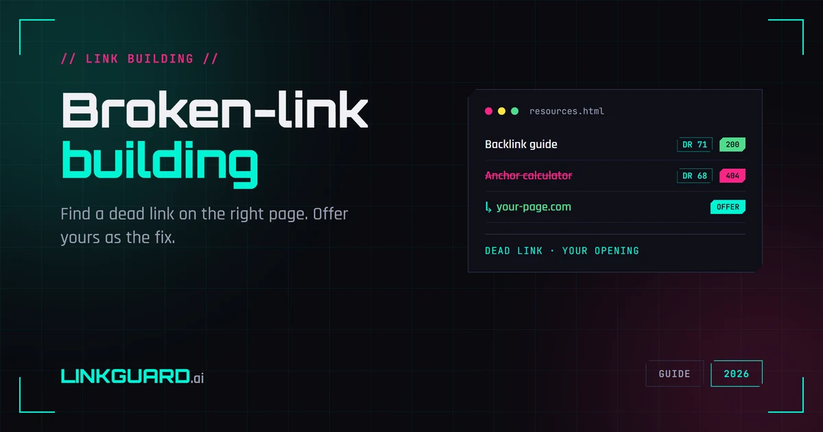 A resource page with one dead 404 link highlighted and a working replacement link offered in its place