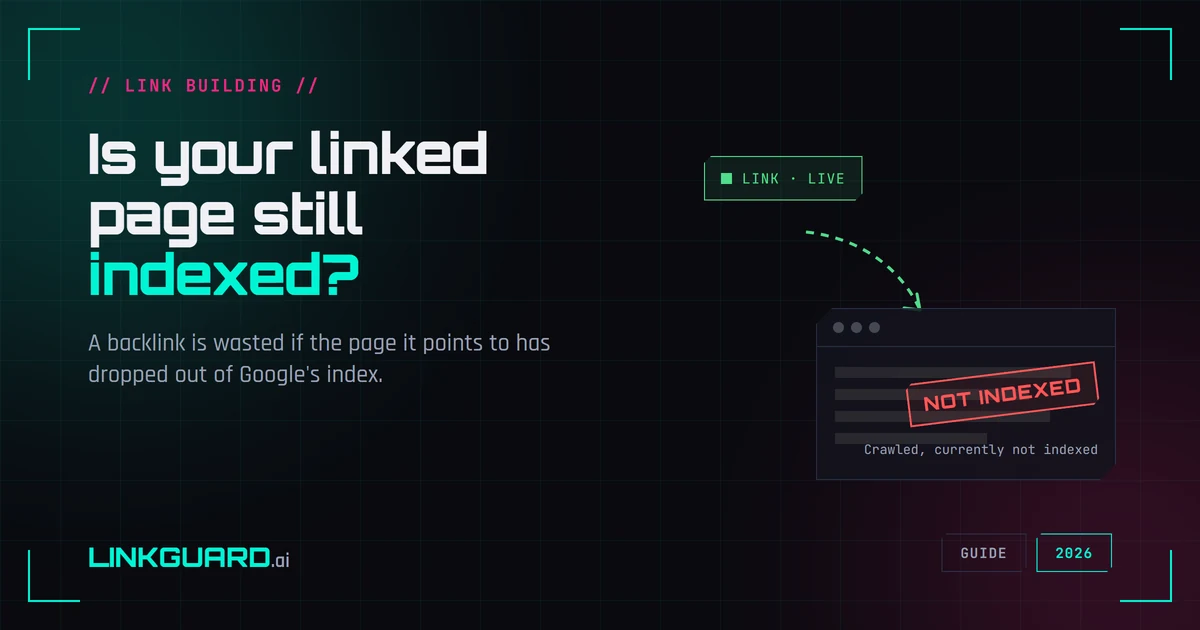 A backlink pointing at a page that has dropped out of Google's index, so the link equity has nowhere to land
