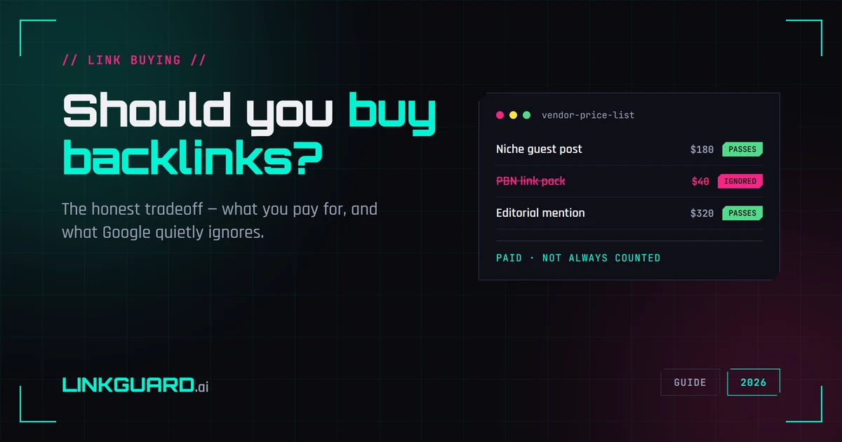 A vendor price list of paid backlinks weighed against the consequence: most quietly devalued by Google